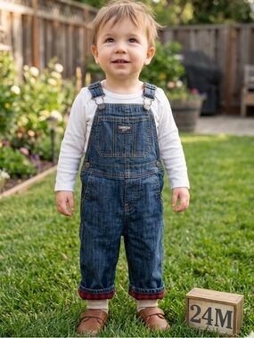OshKosh B'gosh Red and Black Buffalo Plaid Lined Overalls